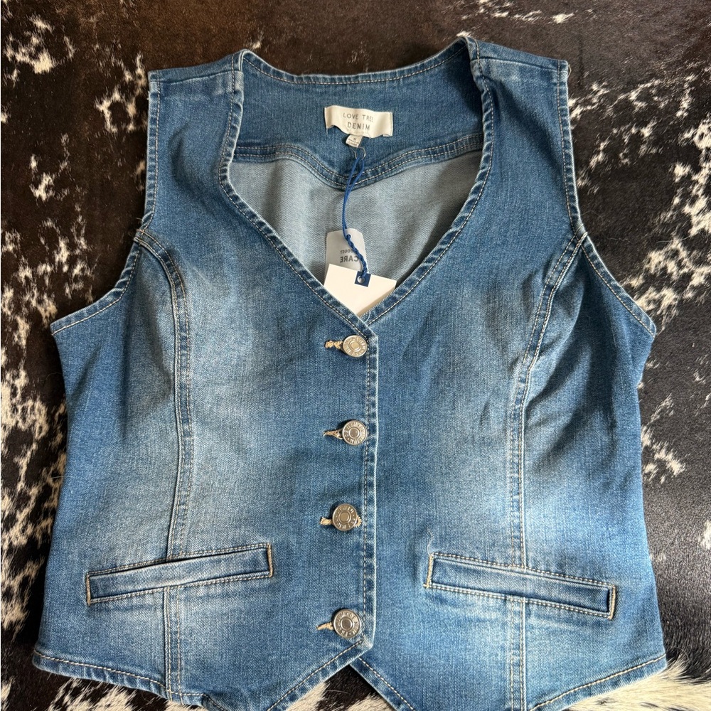 Love Tree Light Blue Denim Vest with Tag